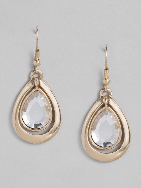 

DressBerry Gold-Plated Studded Teardrop Shaped Drop Earrings