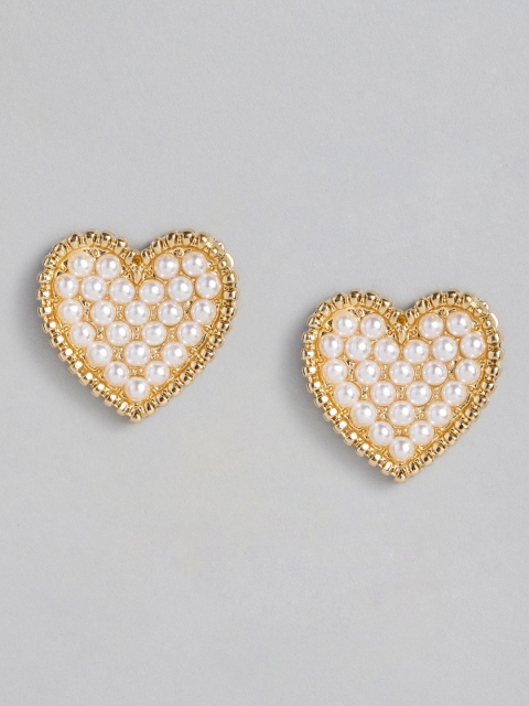 

DressBerry Gold-Toned & White Heart Shaped Oversized Studs