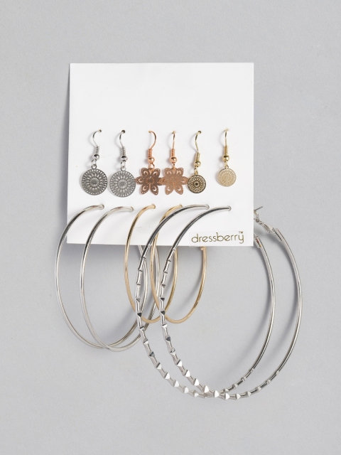 

DressBerry Set of 6 Hoop & Drop Earrings, Silver