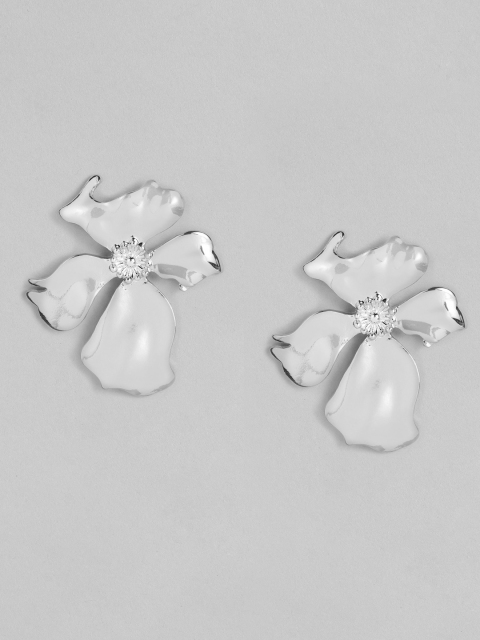 

DressBerry Silver-Toned Floral Oversized Studs