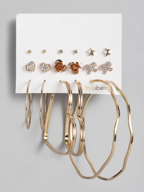 

DressBerry Set of 9 Gold-Toned Earrings