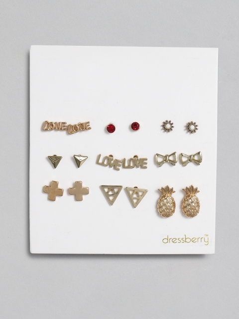 

DressBerry Set of 9 Gold-Plated Quirky Studs