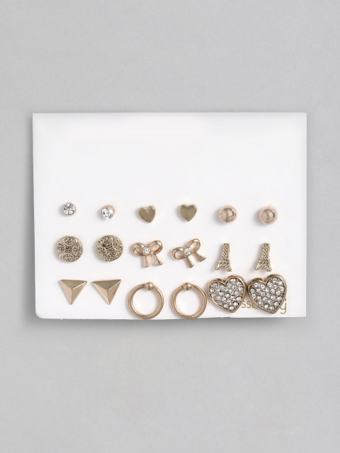 

DressBerry Set of 9 Gold-Toned Geometric Studs
