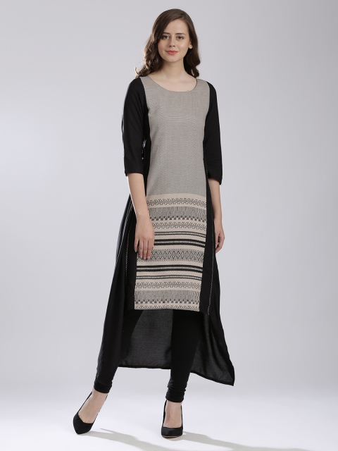 

W Black & Beige Panelled High-Low A-Line Kurta