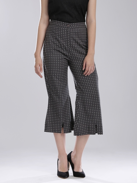 

W Grey Polka Dot Print Cropped Palazzo Trousers