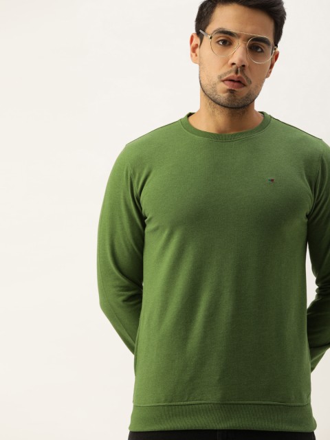 

Peter England Men Olive Green Solid Sweatshirt