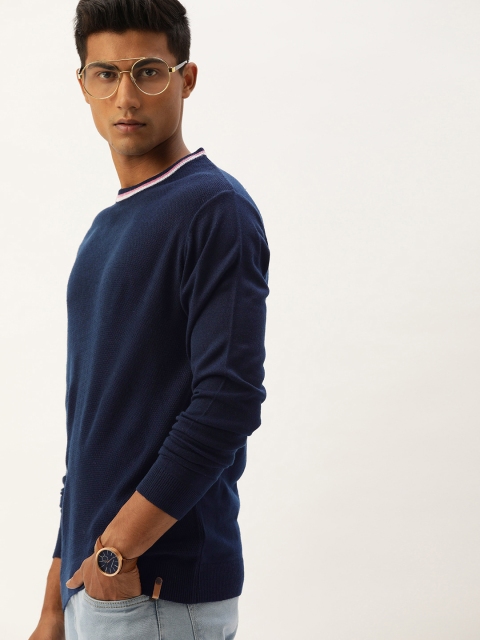 

Peter England Men Navy Blue Solid Pullover Sweater