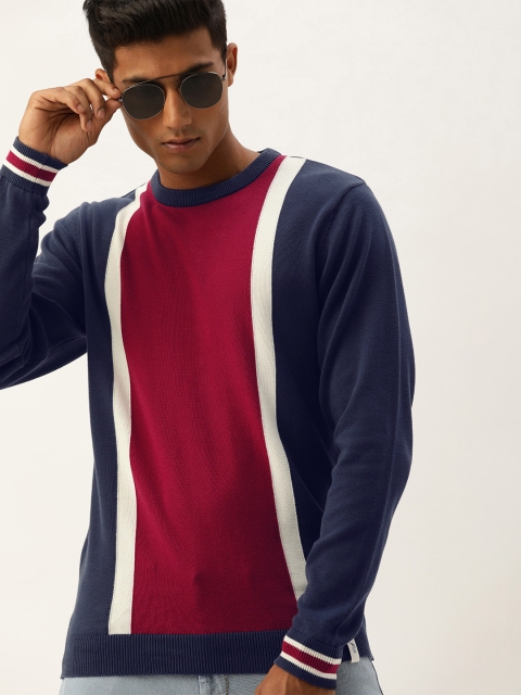 

Peter England Men Navy Blue & Red Colourblocked Pullover Sweater
