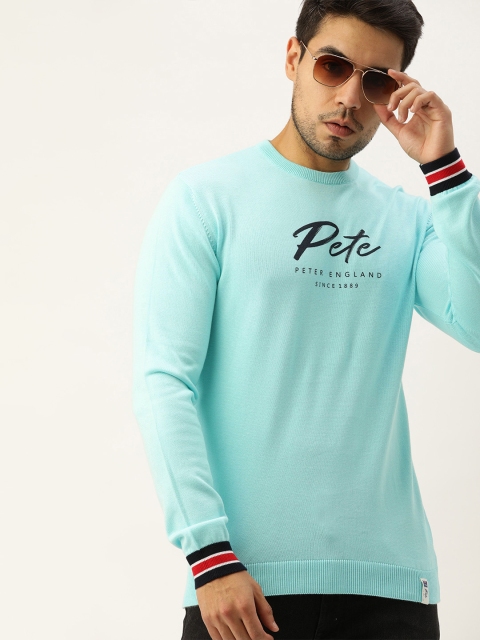 

Peter England Men Turquoise Blue Printed Pullover Sweater