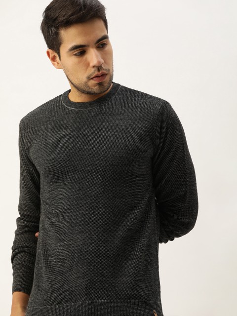 

Peter England Men Charcoal Grey Self Design Pullover Sweater