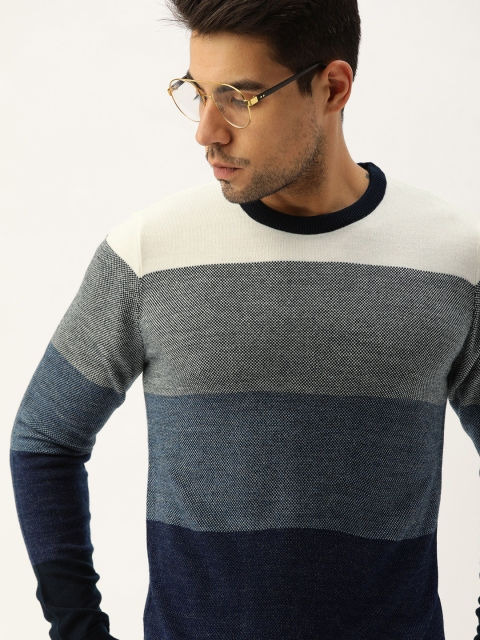 

Peter England Men Navy Blue & Grey Colourblocked Pullover Sweater