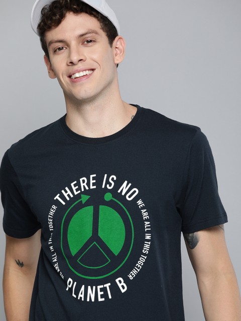 

HERE&NOW Men Navy Blue Printed Round Neck T-shirt