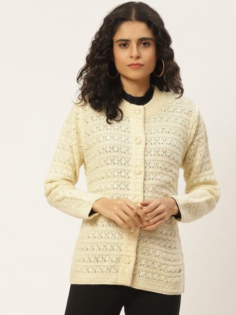 

Duke Women Cream-Coloured Open-Knit Woollen Cardigan