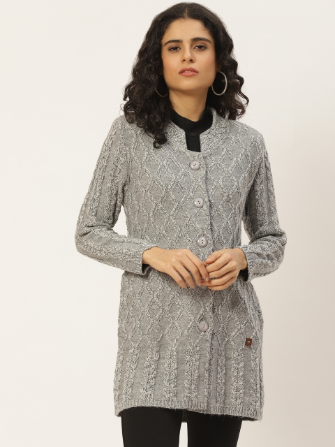 

Duke Women Grey Self-Design Longline Cardigan