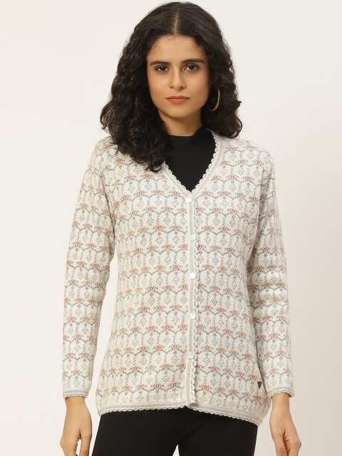 

Duke Women Off-White & Grey Self-Design Cardigan