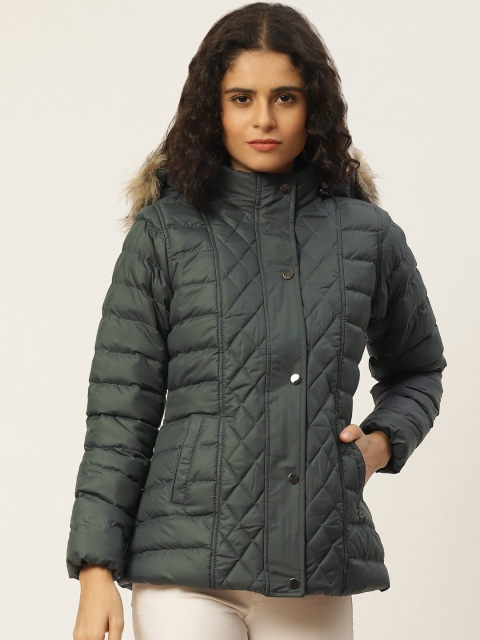 

Duke Women Green Solid Hooded Faux Fur Parka Jacket