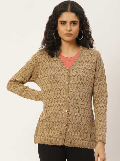 

Duke Women Beige & Olive Brown Self-Design Cardigan