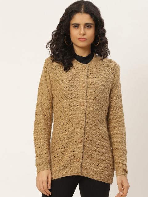 

Duke Women Beige Self-Design Longline Cardigan