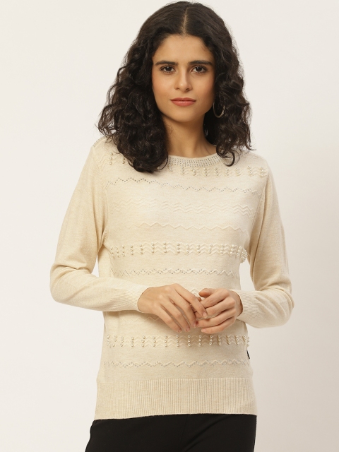 

Duke Women Cream-Coloured Self-Design Embellished Pullover