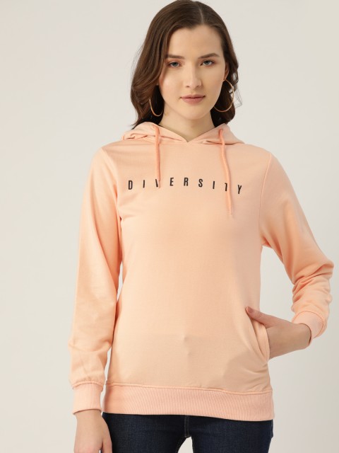 

Duke Women Peach-Coloured Printed Detail Hooded Sweatshirt