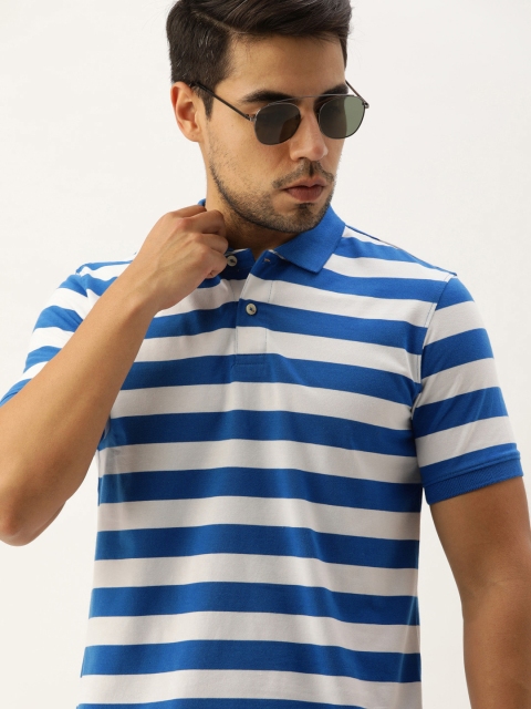 

Peter England Men Blue & White Striped Polo Collar T-shirt