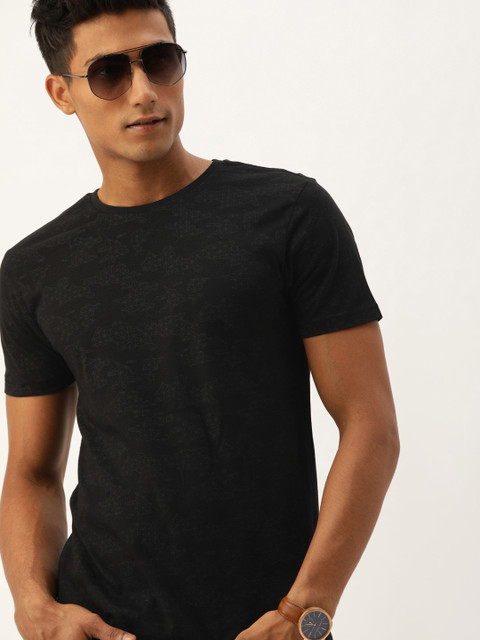 

Peter England Men Black Printed Round Neck T-shirt