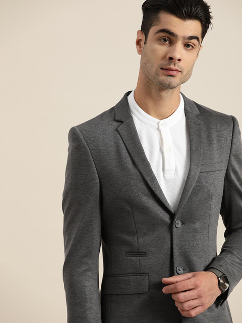 

INVICTUS Men Charcoal Grey Solid Single-Breasted Slim Fit Smart Casual Blazer