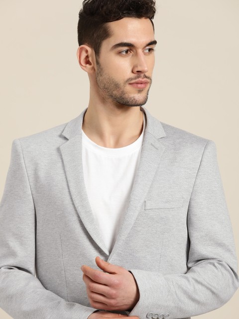 

INVICTUS Men Grey Melange Slim Fit Solid Single-Breasted Smart Casual Blazer
