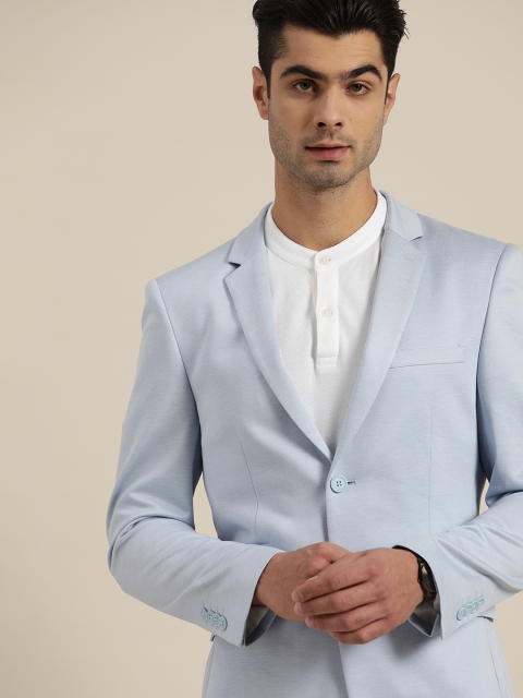 

INVICTUS Men Blue Solid Single-Breasted Slim Fit Smart Casual Blazer