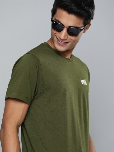 

HERENOW Men Olive Green Solid Round Neck Pure Cotton T-shirt