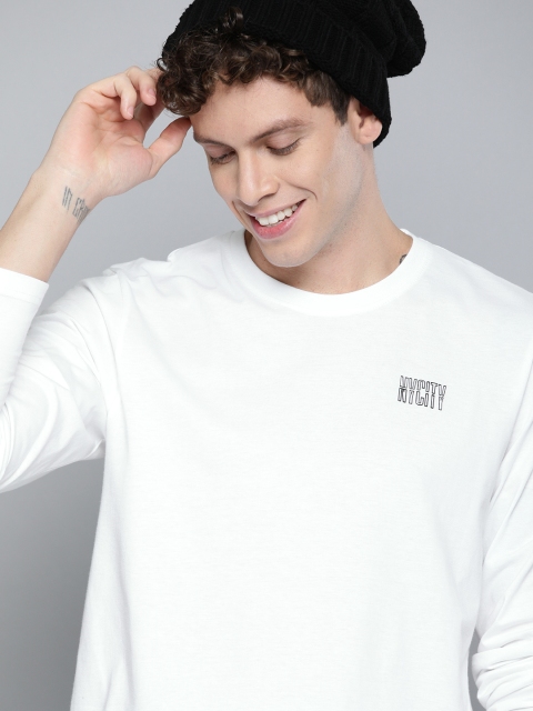 

HERE&NOW Men White Solid Round Neck T-shirt with Print Detail