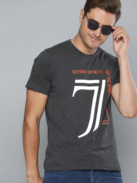 

HERE&NOW Men Grey Printed Round Neck T-shirt