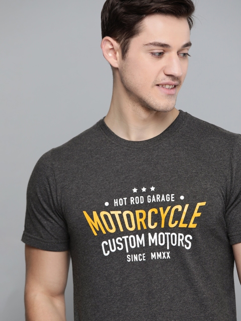 

HERE&NOW Men Charcoal Grey Printed Round Neck T-shirt