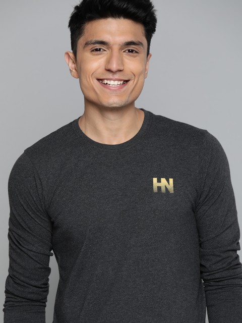

HERE&NOW Men Charcoal Grey Solid Round Neck T-shirt