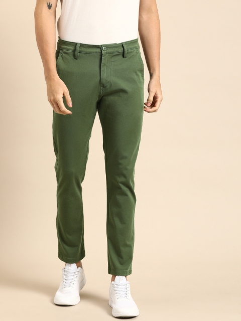 

ether Men Olive Green Regular Fit Solid Bi-Stretch Chinos