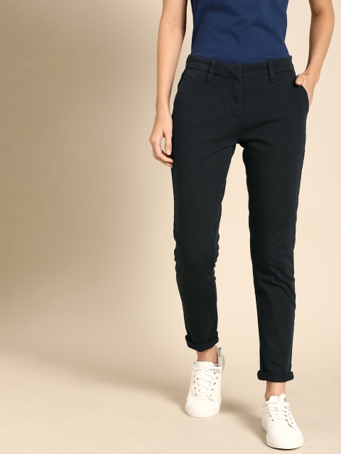 

ether Women Black Regular Fit Bi-Stretch Solid Trousers