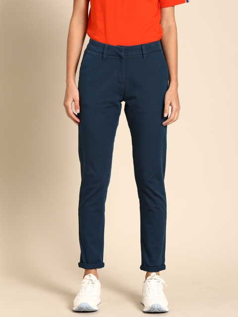 

ether Women Navy Blue Regular Fit Bi-Stretch Solid Trousers