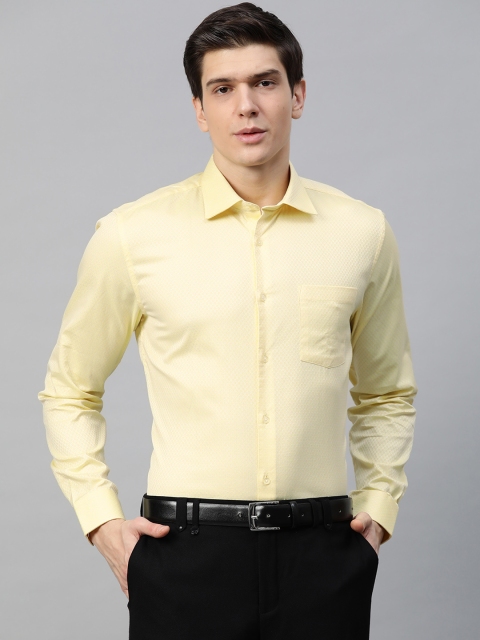 

Blackberrys Men Yellow & White 2 Ply Ultra Slim Fit Micro Ditsy Self Design Formal Shirt