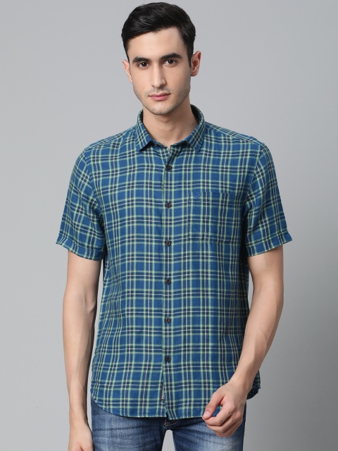 

Blackberrys Men Blue & Green Slim Fit Checked Casual Shirt