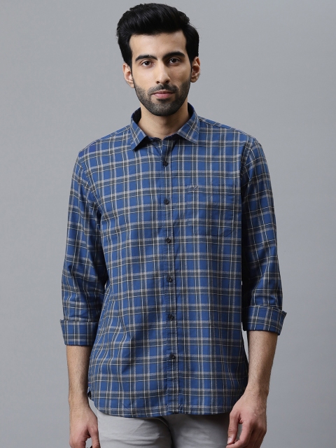 

Blackberrys Men Blue & Charcoal Grey Slim Fit Checked Casual Shirt
