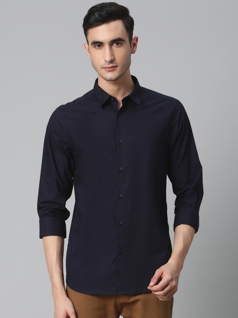 

Blackberrys Men Navy Blue Trim Fit Solid Knitted Casual Shirt