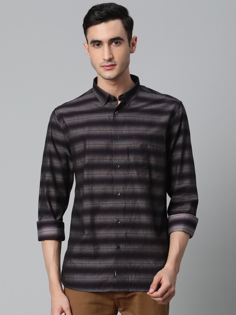 

Blackberrys Men Black & Grey Slim Fit Striped Casual Shirt