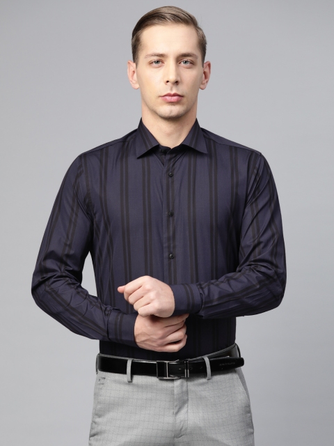 

Blackberrys Men Navy Blue & Black Slim Fit Striped Formal Shirt