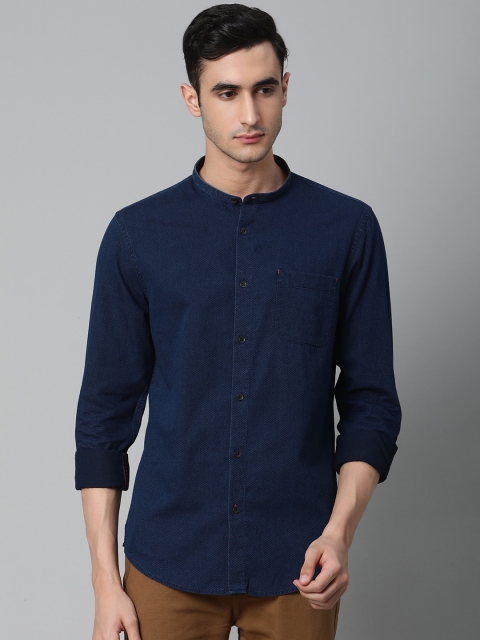 

Blackberrys Men Navy Blue Trim Fit Checked Casual Shirt