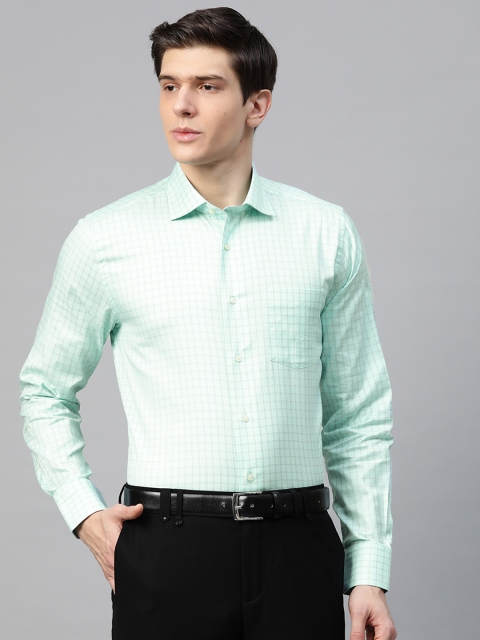 

Blackberrys Men Mint Green 2 Ply Ultra Slim Fit Checked Formal Shirt