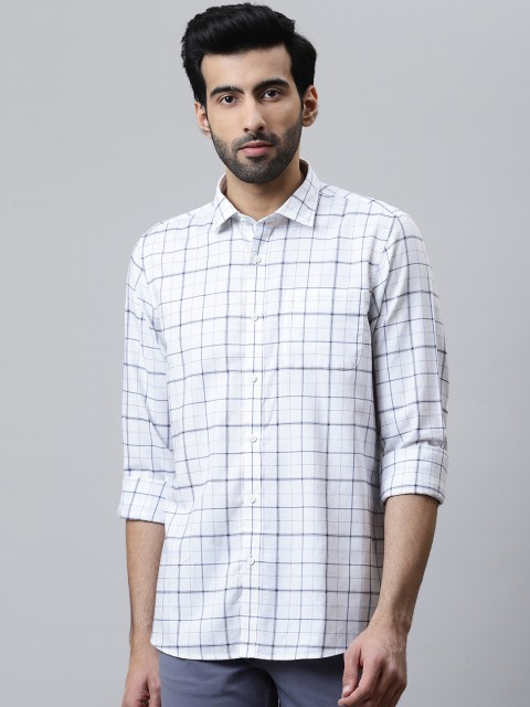 

Blackberrys Men White & Navy Blue Slim Fit Checked Casual Shirt