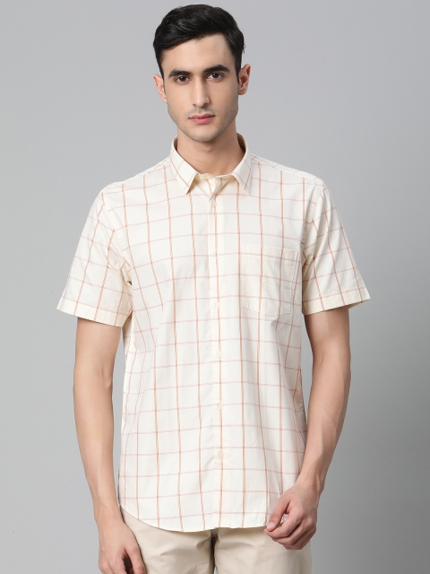 

Blackberrys Men Cream-Coloured & Rust Brown Slim Fit Checked Casual Shirt