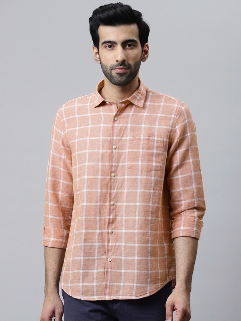 

Blackberrys Men Peach-Coloured & Off-White Slim Fit Checked Casual Shirt
