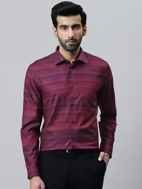 

Blackberrys Men Magenta & Black Giza Cotton Slim Fit Striped Formal Shirt
