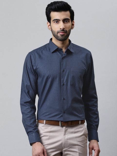 

Blackberrys Men Navy Blue & Black Giza Cotton Slim Fit Checked Formal Shirt